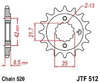 Γρανάζι JT Εμπρός JTF512 14-15-16-17 Δόντια (Yamaha YZF600R Kawasaki KL250(KLR 250)KLE400-500 Suzuki GSX-R600-750-1000) 18E512.14