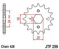Γρανάζι εμπρόσθιο JT JTF259.14 Δόντια HONDA CG125 / KYMCO 50-90KXR 90 MAXXER18E259.14