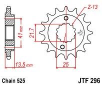 Γρανάζι εμπρόσθιο JT JTF296.15 δόντια HONDA XLV400-600-650-700 V TRANSALP VT600 C SHADOW 18E296.15