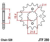 Γρανάζι εμπρόσθιο JT JTF280.13  AX 1 / NX250 / XL250 DEGREE 18E280.13