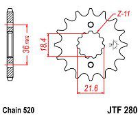 Γρανάζι εμπρόσθιο JT JTF280.13  AX 1 / NX250 / XL250 DEGREE18E280.13