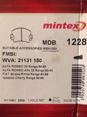ΤΑΚΑΚΙΑ ΕΜΠΡΟΣ MINTEX ALFA ROMEO 33 1.2, 1.3, 1.4,
