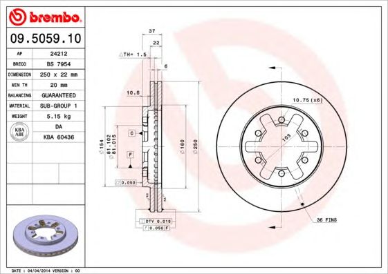 ΔΙΣΚΟΠΛΑΚΑ ΕΜΠΡ. NISSAN PICK-UP D21 85-98 BRECO BS7954 ΖΕΥΓΟΣ