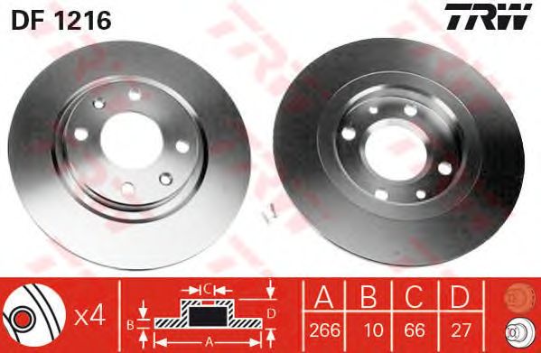 ΔΙΣΚΟΠΛΑΚΑ ΦΡΕΝΟΥ ΕΜΠΡΟΣ CITROEN BX, PEUGEOT 305 / 405 (ΑΠΛΗ 266MM) TRW 95575080