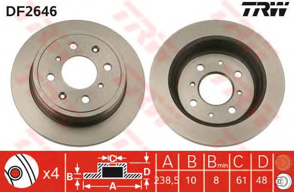 ΔΙΣΚΟΠΛΑΚΑ ΦΡΕΝΟΥ ΠΙΣΩ (4 ΜΠΟΥΛΟΝΙΑ) HONDA CIVIC /CRX / ACCORD / PRELUDE, ROVER 25 / 45 / 200 / 400, MG (ΑΠΛΗ 239MM) TRW 42510SE0010