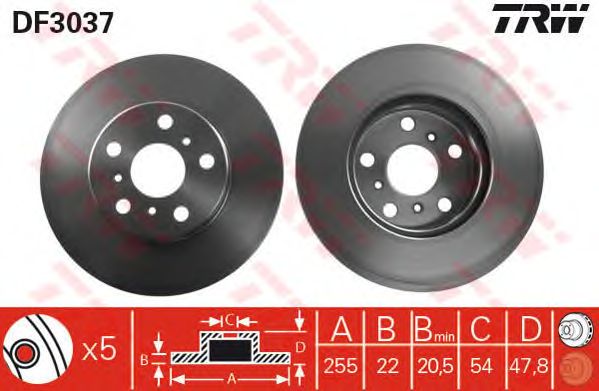 ΔΙΣΚΟΠΛΑΚΑ ΕΜΠΡ. ΑΕΡΙΖΟΜΕΝΗ TOYOTA CARINA II (86-93) Φ255 ΖΕΥΓΟΣ