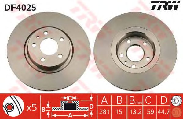 ΔΙΣΚΟΠΛΑΚΑ ΦΡΕΝΟΥ ΕΜΠΡΟΣ (5 ΜΠΟΥΛΟΝΙΑ) ALFA ROMEO 147 / 156 (ΑΠΛΗ 281MM) TRW 60658567